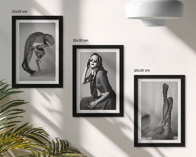 Set 3 slik v okvirju Elegantni črno-beli portreti žensk v elegantnih pozah