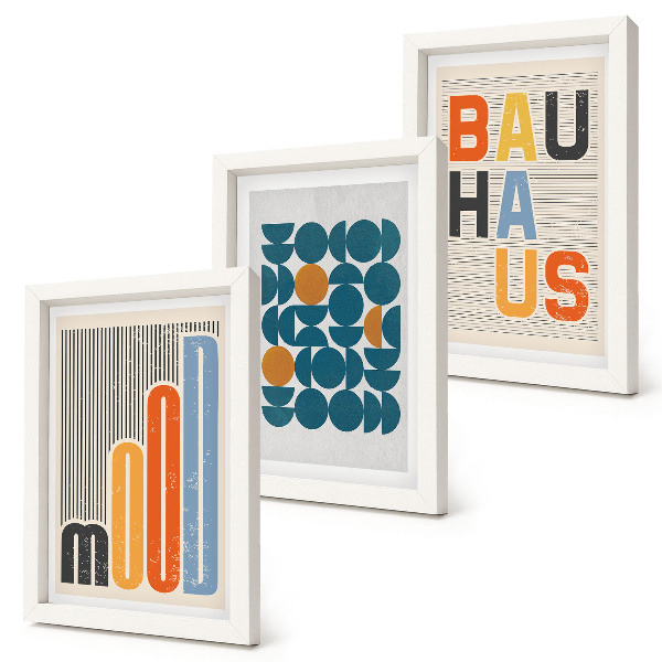 Set 3 slik v okvirju Plakati z geometrijskimi vzorci v slogu Bauhaus
