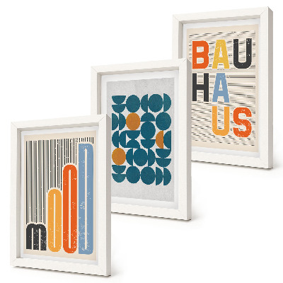 Set 3 slik v okvirju Plakati z geometrijskimi vzorci v slogu Bauhaus