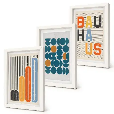 Komplet 3 slik v okvirju z geometrijskimi vzorci v slogu Bauhaus