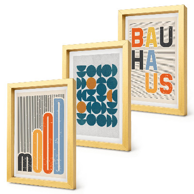 Set 3 slik v okvirju Plakati z geometrijskimi vzorci v slogu Bauhaus