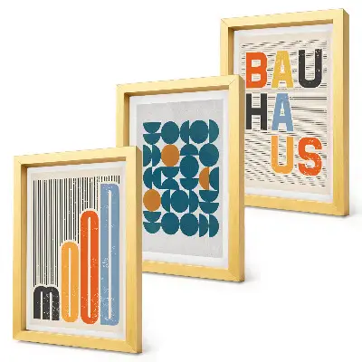 Komplet 3 slik v okvirju z geometrijskimi vzorci v slogu Bauhaus