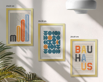 Set 3 slik v okvirju Plakati z geometrijskimi vzorci v slogu Bauhaus