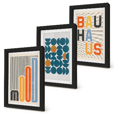 Set 3 slik v okvirju Plakati z geometrijskimi vzorci v slogu Bauhaus