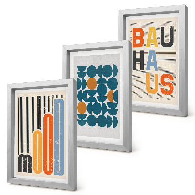Set 3 slik v okvirju Plakati z geometrijskimi vzorci v slogu Bauhaus
