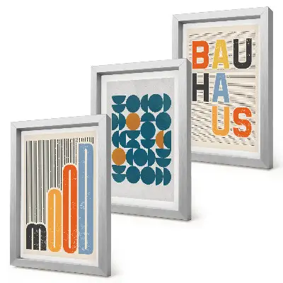 Komplet 3 slik v okvirju z geometrijskimi vzorci v slogu Bauhaus