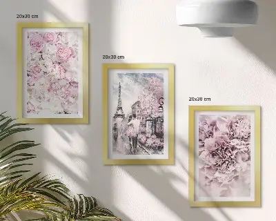 Stenska galerija slik z romantičnimi pokrajinami v rožnatih odtenkih
