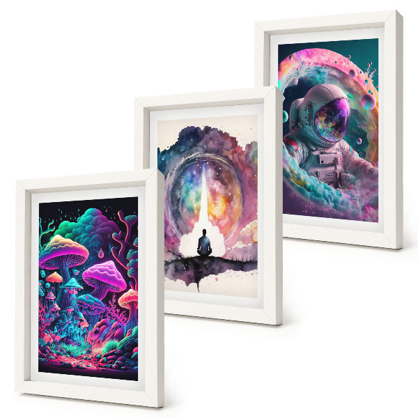 Set 3 slik v okvirju Barvite ilustracije v slogu fantazijske umetnosti