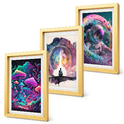 Set 3 slik v okvirju Barvite ilustracije v slogu fantazijske umetnosti