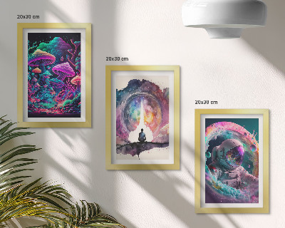 Set 3 slik v okvirju Barvite ilustracije v slogu fantazijske umetnosti