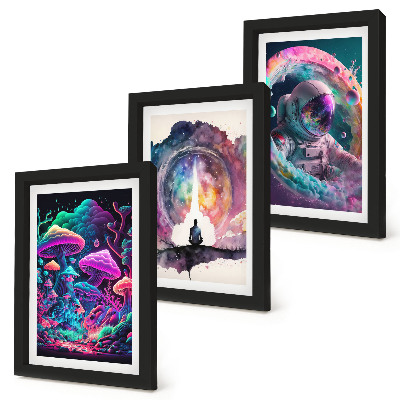 Set 3 slik v okvirju Barvite ilustracije v slogu fantazijske umetnosti