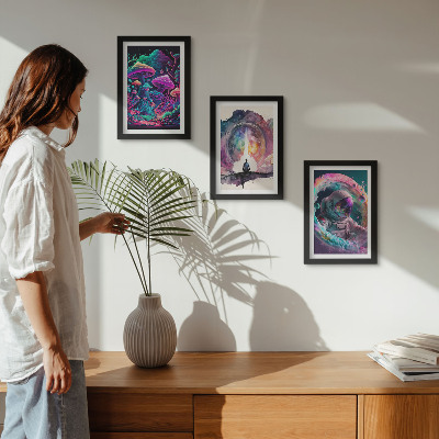 Set 3 slik v okvirju Barvite ilustracije v slogu fantazijske umetnosti