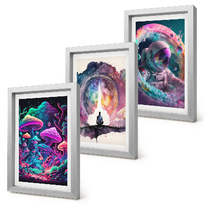 Set 3 slik v okvirju Barvite ilustracije v slogu fantazijske umetnosti