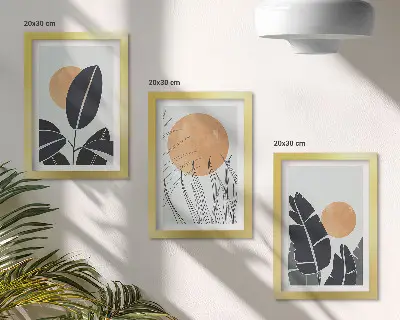 Komplet slik v okvirju rastlinski vzorci z velikimi sonci v minimalističnem slogu