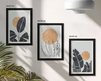 Komplet slik v okvirju rastlinski vzorci z velikimi sonci v minimalističnem slogu