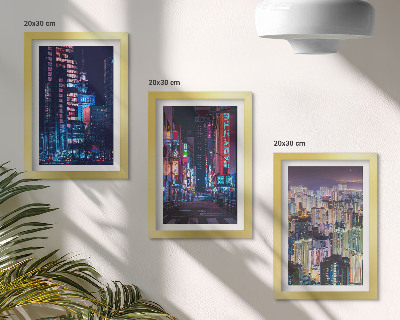 Set 3 slik v okvirju Nočni pogledi na mesta z neonskimi lučmi