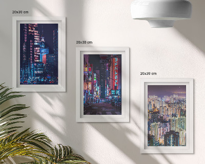 Set 3 slik v okvirju Nočni pogledi na mesta z neonskimi lučmi