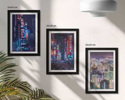 Set 3 slik v okvirju Nočni pogledi na mesta z neonskimi lučmi