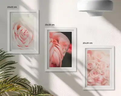 Stenska galerija slik v nežnih pastelnih odtenkih rožnate in flaminga