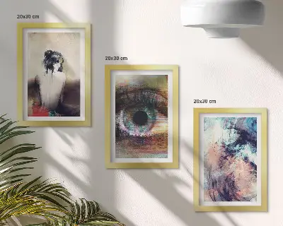 Komplet 3 slik v okvirju portret ženskih oči v abstraktnih barvah, ki izražajo čustva