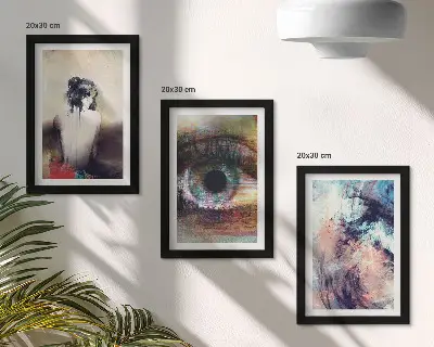 Komplet 3 slik v okvirju portret ženskih oči v abstraktnih barvah, ki izražajo čustva
