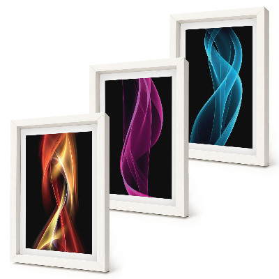 Set 3 slik v okvirju Valovi pisanih neonskih linij na temnem ozadju