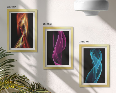 Set 3 slik v okvirju Valovi pisanih neonskih linij na temnem ozadju
