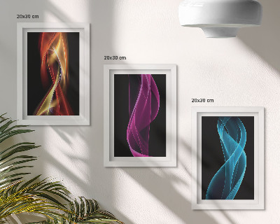 Set 3 slik v okvirju Valovi pisanih neonskih linij na temnem ozadju