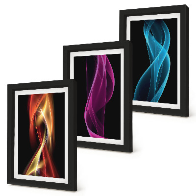 Set 3 slik v okvirju Valovi pisanih neonskih linij na temnem ozadju