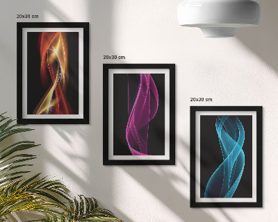 Set 3 slik v okvirju Valovi pisanih neonskih linij na temnem ozadju