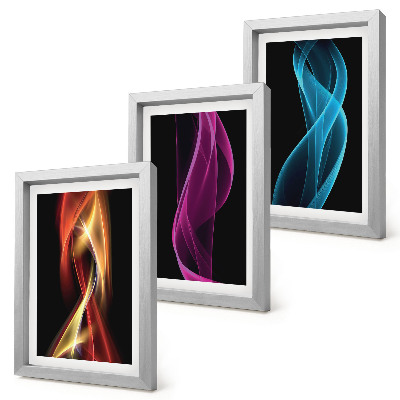 Set 3 slik v okvirju Valovi pisanih neonskih linij na temnem ozadju