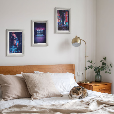 Stenska galerija slik Nočno mesto z neonskimi lučmi in vhodom v kino