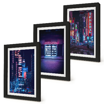 Stenska galerija slik Nočno mesto z neonskimi lučmi in vhodom v kino