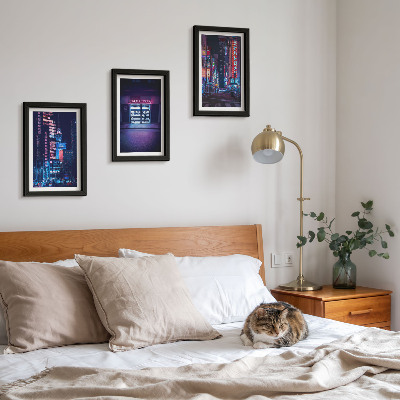 Stenska galerija slik Nočno mesto z neonskimi lučmi in vhodom v kino