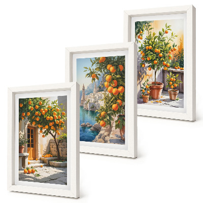 Set 3 slik v okvirju Naslikani agrumi in obmorske pokrajine