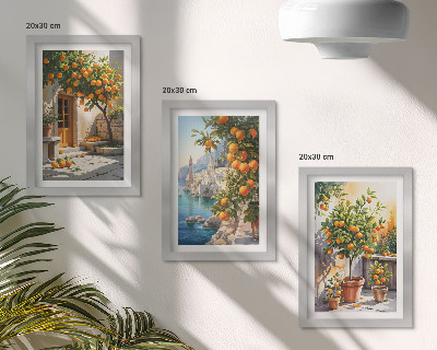Set 3 slik v okvirju Naslikani agrumi in obmorske pokrajine