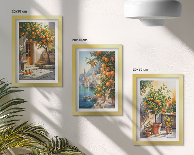 Set 3 slik v okvirju Naslikani agrumi in obmorske pokrajine