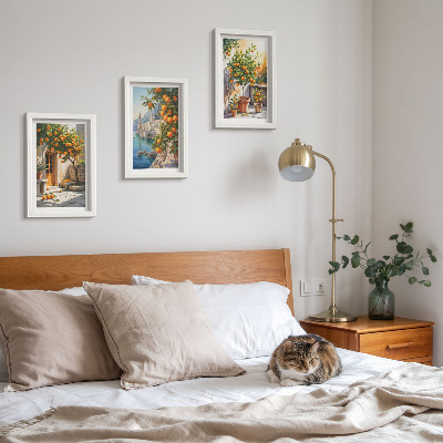 Set 3 slik v okvirju Naslikani agrumi in obmorske pokrajine