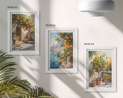 Set 3 slik v okvirju Naslikani agrumi in obmorske pokrajine