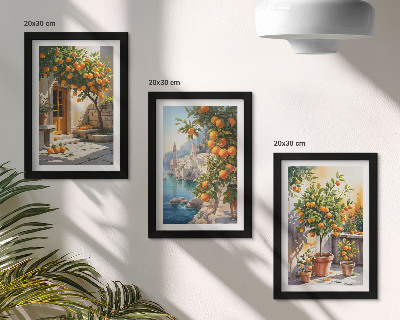 Set 3 slik v okvirju Naslikani agrumi in obmorske pokrajine