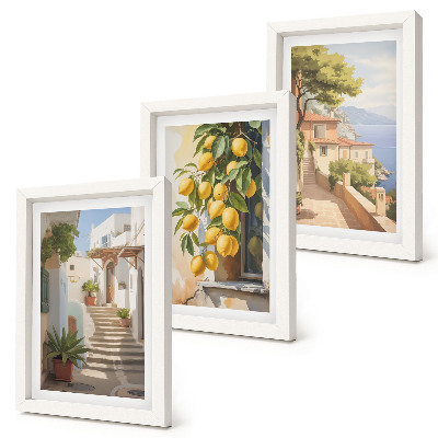 Set 3 slik v okvirju Očarljive ulice z limonami in razgledom na morje