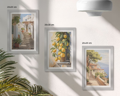 Set 3 slik v okvirju Očarljive ulice z limonami in razgledom na morje