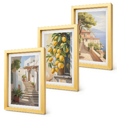 Set 3 slik v okvirju Očarljive ulice z limonami in razgledom na morje