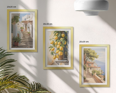 Set 3 slik v okvirju Očarljive ulice z limonami in razgledom na morje