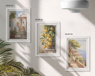 Set 3 slik v okvirju Očarljive ulice z limonami in razgledom na morje