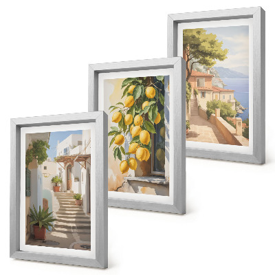 Set 3 slik v okvirju Očarljive ulice z limonami in razgledom na morje