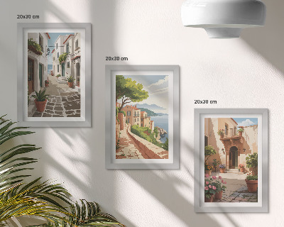 Stenska galerija slik Slikovite ulice s hišami in lončnicami