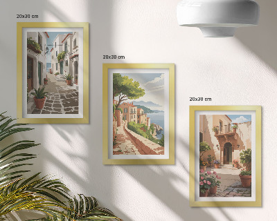 Stenska galerija slik Slikovite ulice s hišami in lončnicami