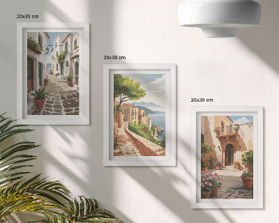 Stenska galerija slik Slikovite ulice s hišami in lončnicami