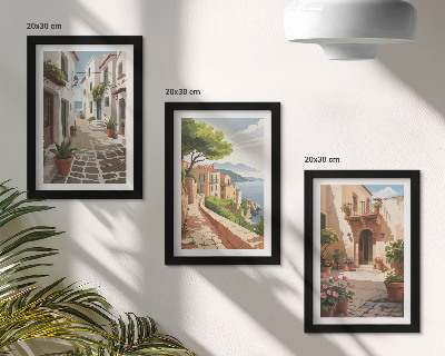 Stenska galerija slik Slikovite ulice s hišami in lončnicami